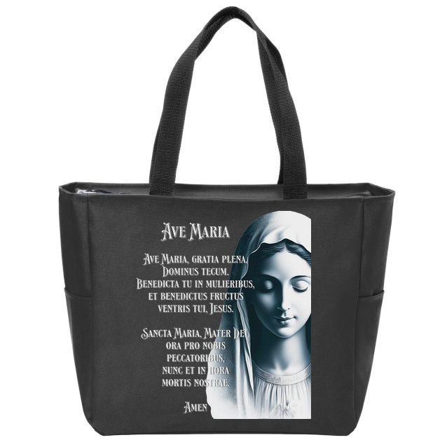 Latin Hail Mary Blessed Mother Rosary Prayer Zip Tote Bag
