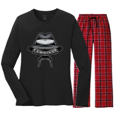 Lowrider Hat & Moustache Chicano Cholo Latino Low Rider Women's Long Sleeve Flannel Pajama Set 