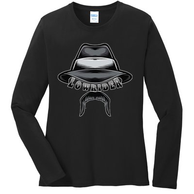 Lowrider Hat & Moustache Chicano Cholo Latino Low Rider Ladies Long Sleeve Shirt