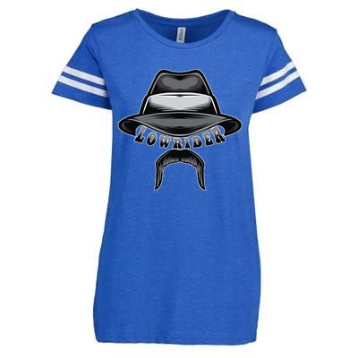 Lowrider Hat & Moustache Chicano Cholo Latino Low Rider Enza Ladies Jersey Football T-Shirt