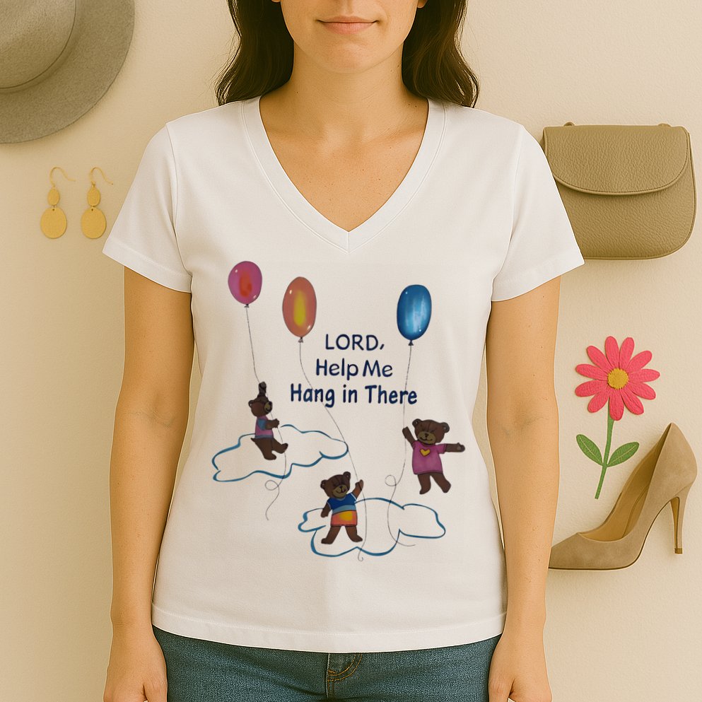 Lord Help Me Hang In There Funny Meme Women's V-Neck T-Shirt