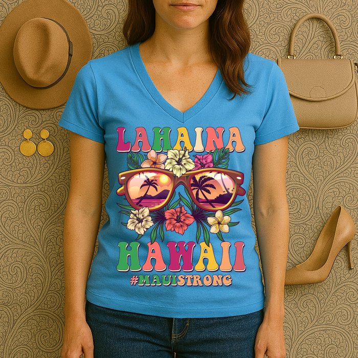 Lahaina Hawaii #Maui Strong Women's V-Neck T-Shirt