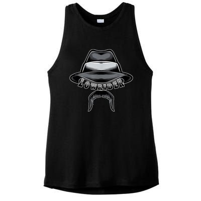 Lowrider Hat & Moustache, Chicano Cholo, Latino Low Rider Ladies PosiCharge Tri-Blend Wicking Tank