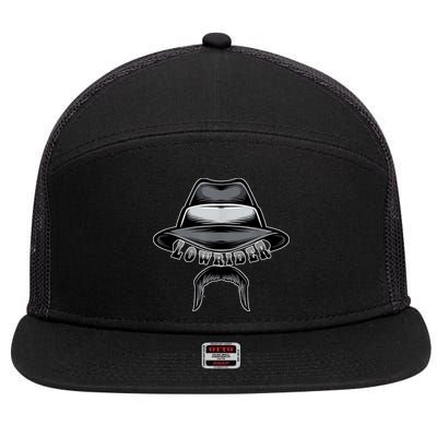 Lowrider Hat & Moustache, Chicano Cholo, Latino Low Rider 7 Panel Mesh Trucker Snapback Hat