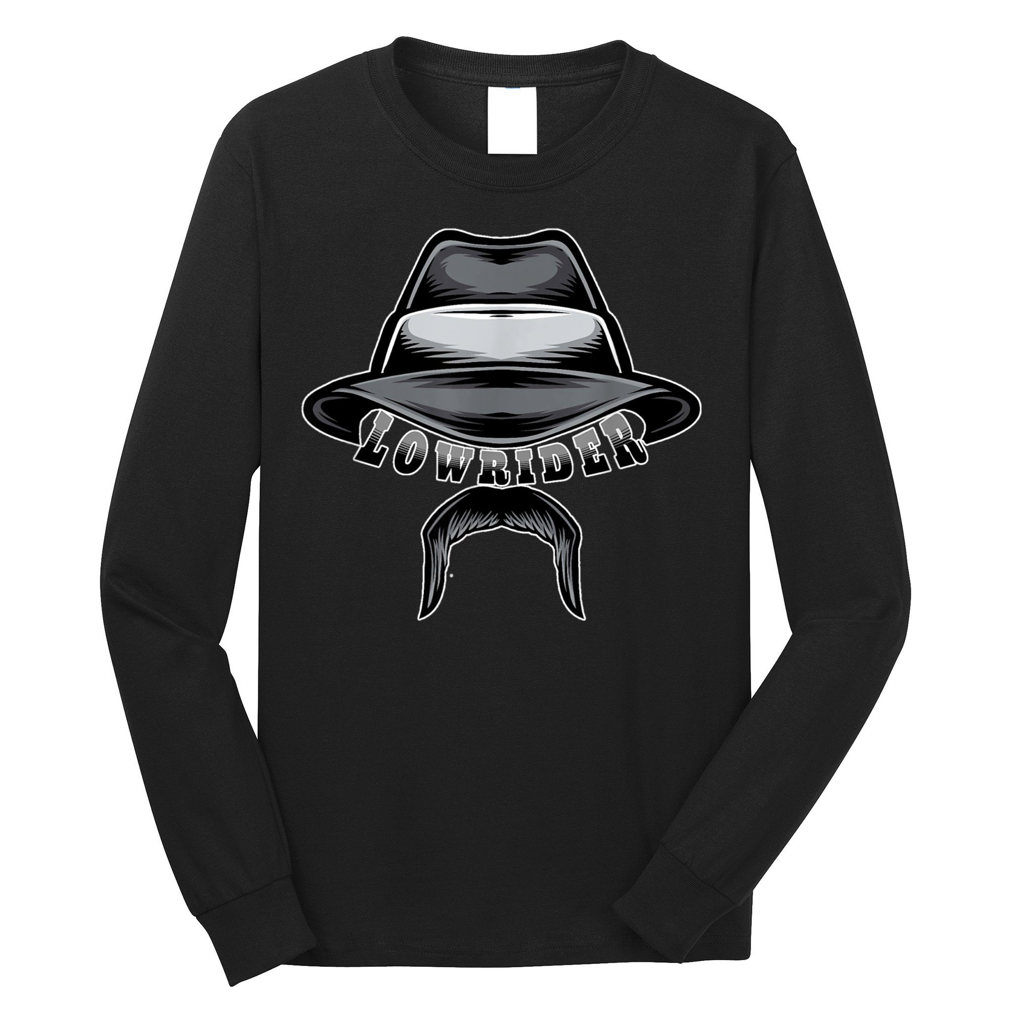 Lowrider Hat & Moustache, Chicano Cholo, Latino Low Rider Long Sleeve Shirt
