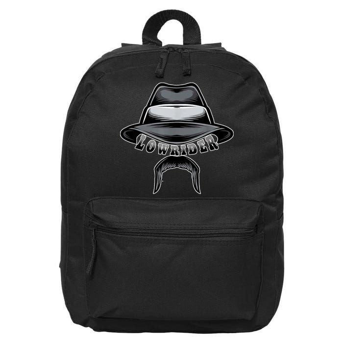 Lowrider Hat & Moustache, Chicano Cholo, Latino Low Rider 16 in Basic Backpack