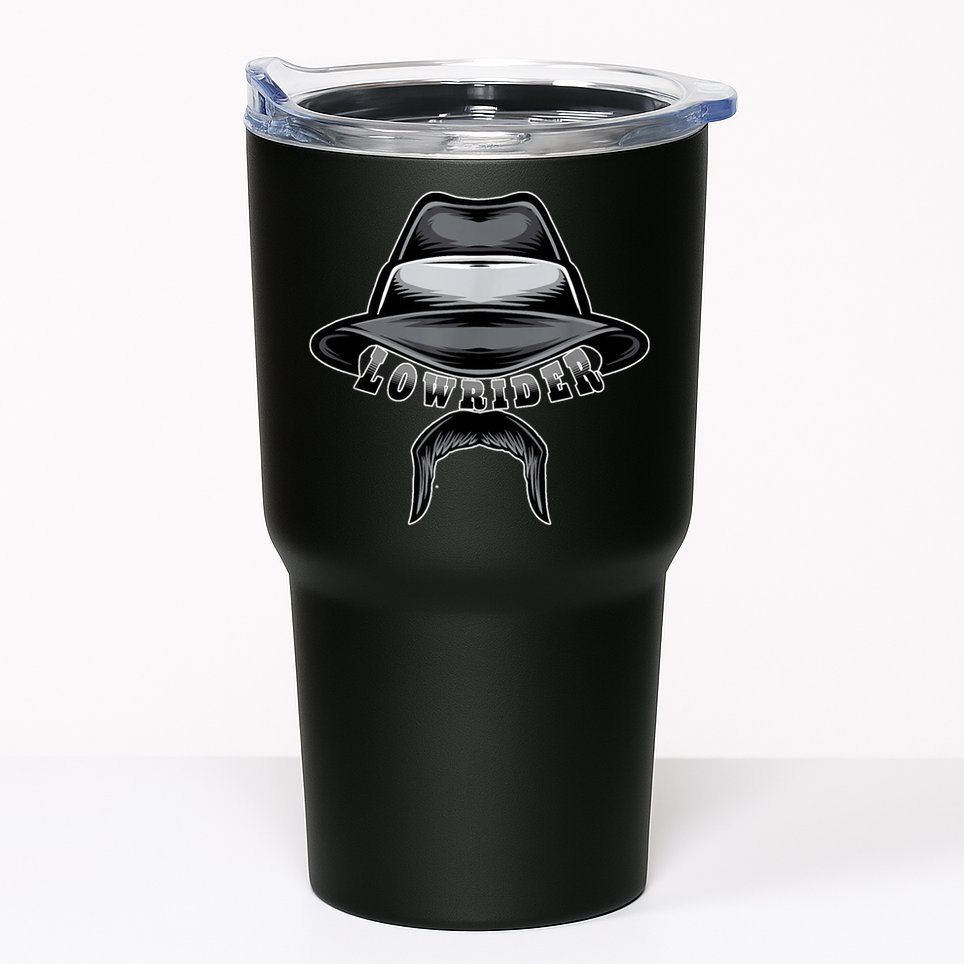 Lowrider Hat & Moustache, Chicano Cholo, Latino Low Rider Tumbler