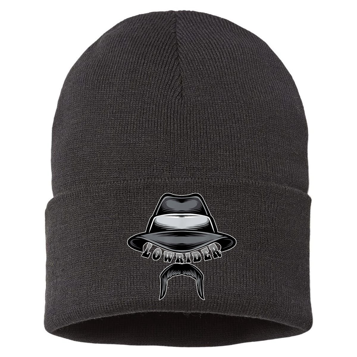 Lowrider Hat & Moustache, Chicano Cholo, Latino Low Rider Sustainable Knit Beanie