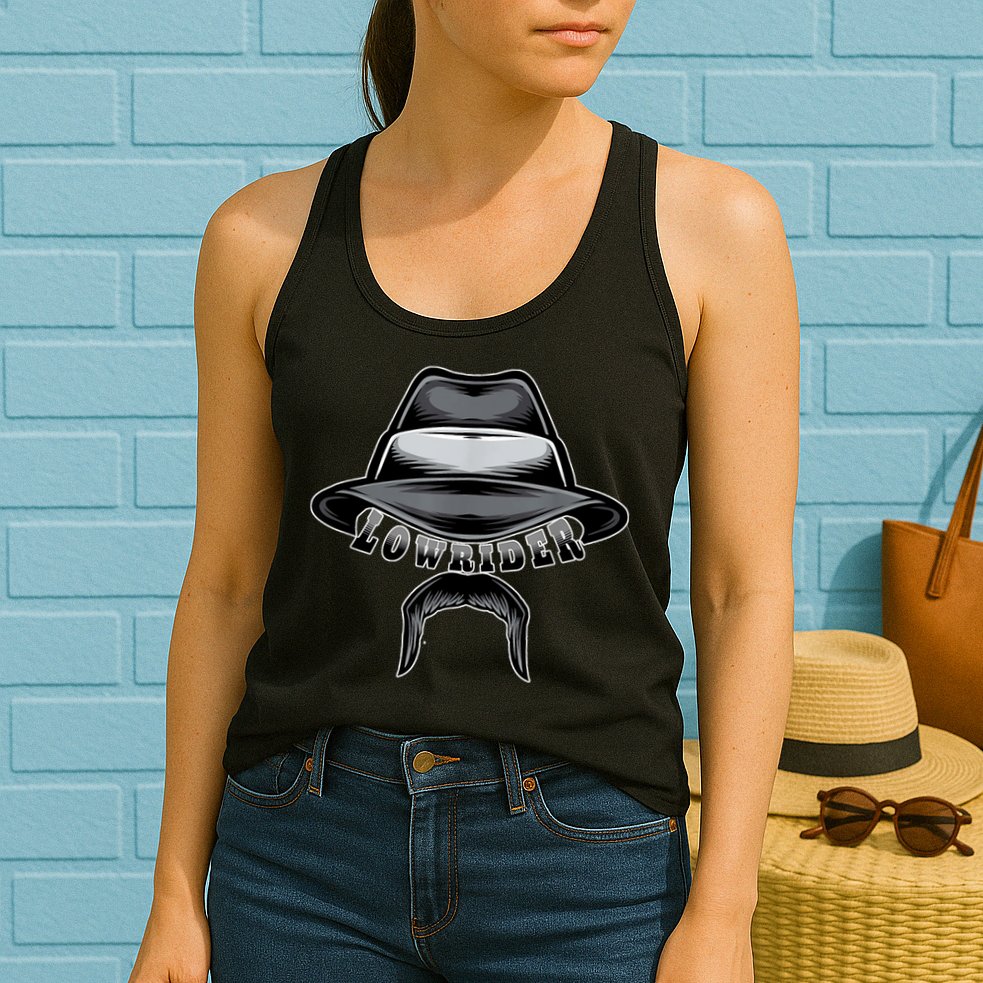 Lowrider Hat & Moustache, Chicano Cholo, Latino Low Rider Womens Tank Top
