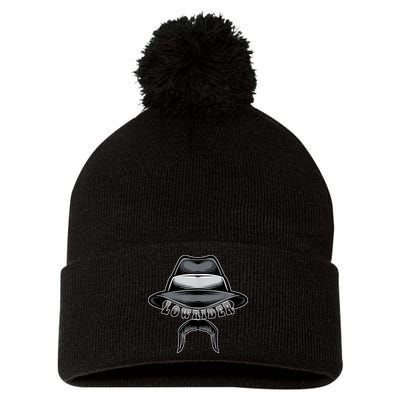 Lowrider Hat & Moustache, Chicano Cholo, Latino Low Rider Pom Pom 12in Knit Beanie