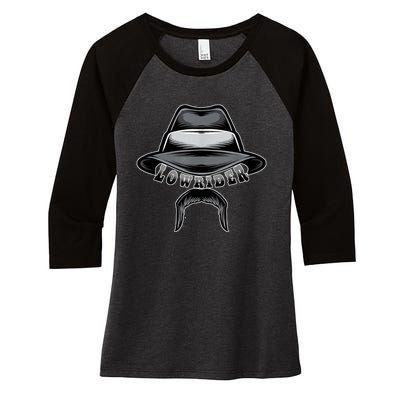 Lowrider Hat & Moustache, Chicano Cholo, Latino Low Rider Women's Tri-Blend 3/4-Sleeve Raglan Shirt