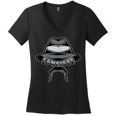 Lowrider Hat & Moustache, Chicano Cholo, Latino Low Rider Women's V-Neck T-Shirt