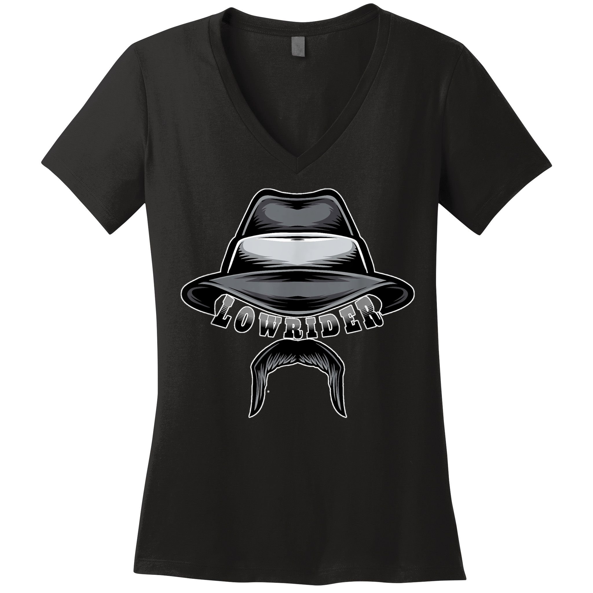 Lowrider Hat & Moustache, Chicano Cholo, Latino Low Rider Women's V-Neck T-Shirt