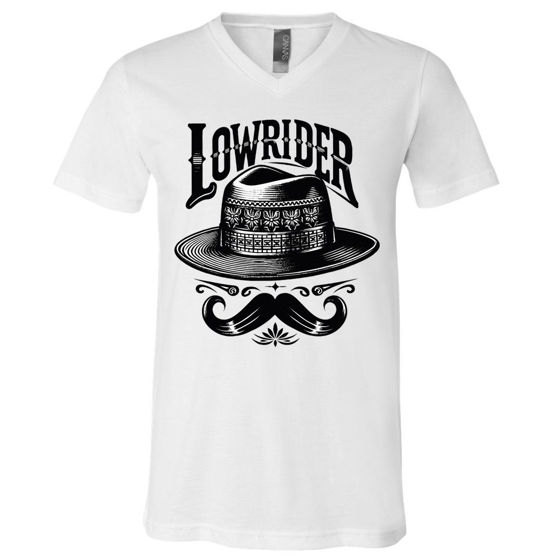 Lowrider Hat Moustache Chicano Cholo Latino Low Rider V-Neck T-Shirt