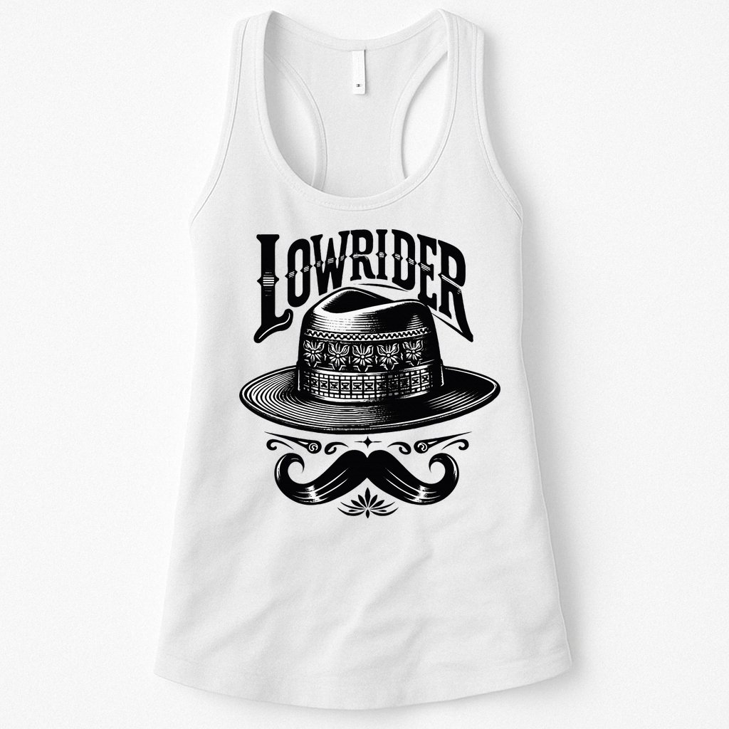 Lowrider Hat Moustache Chicano Cholo Latino Low Rider Womens Tank Top