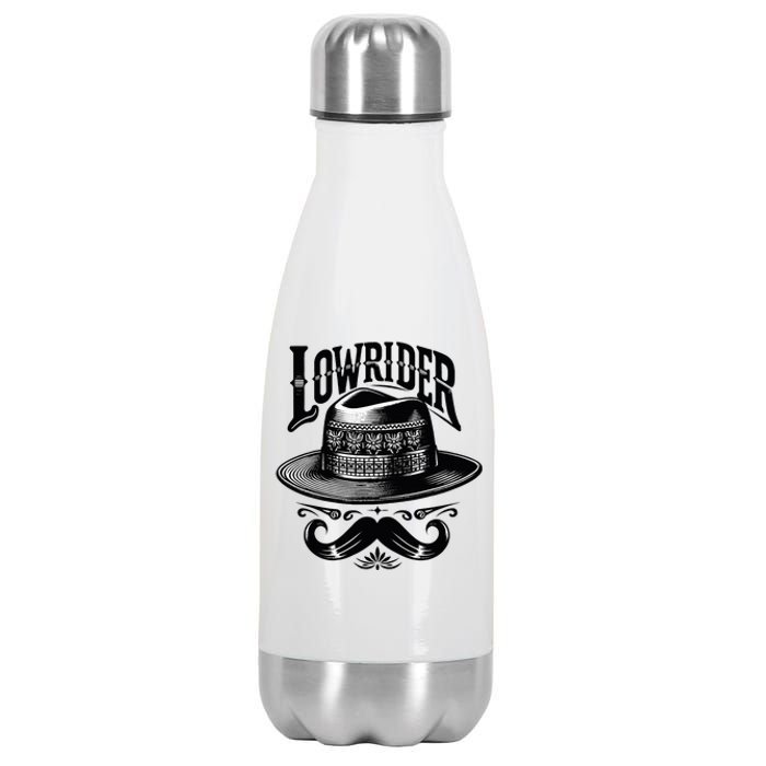 Lowrider Hat Moustache Chicano Cholo Latino Low Rider Stainless Steel Insulated Water Bottle