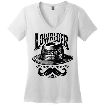 Lowrider Hat Moustache Chicano Cholo Latino Low Rider Women's V-Neck T-Shirt