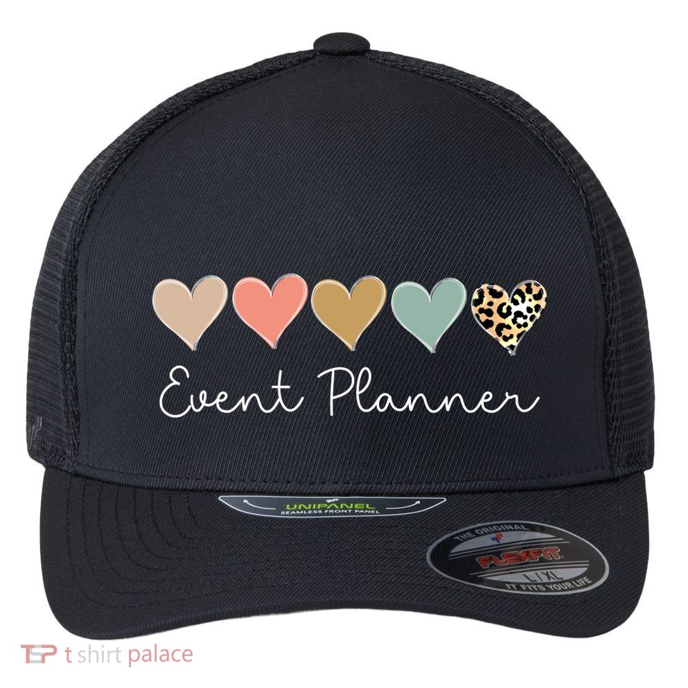 Leopard Hearts Matching Valentines Day For Event Planner Cute Gift Flexfit Unipanel Trucker Cap