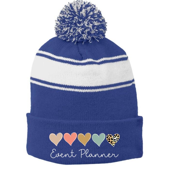 Leopard Hearts Matching Valentines Day For Event Planner Cute Gift Stripe Pom Pom Beanie