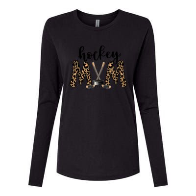 Leopard Hockey Mom Ice Hockey Fan Game Day Vibes Mothers Day Gift Womens Cotton Relaxed Long Sleeve T-Shirt