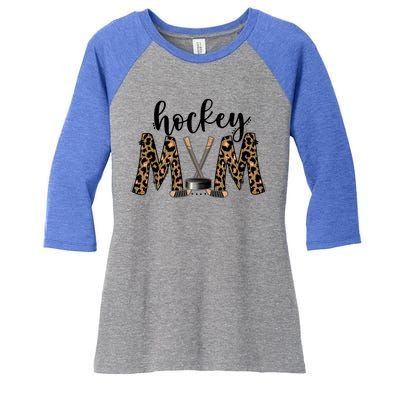 Leopard Hockey Mom Ice Hockey Fan Game Day Vibes Mothers Day Gift Women's Tri-Blend 3/4-Sleeve Raglan Shirt