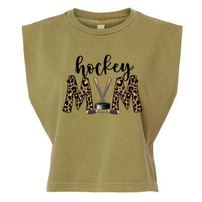 Leopard Hockey Mom Ice Hockey Fan Game Day Vibes Mothers Day Gift Garment-Dyed Women's Muscle Tee