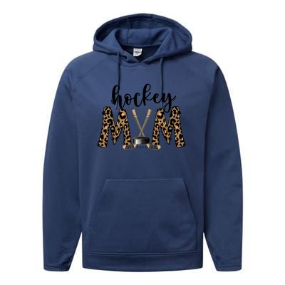 Leopard Hockey Mom Ice Hockey Fan Game Day Vibes Mothers Day Gift Performance Fleece Hoodie