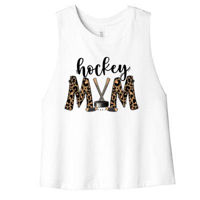 Leopard Hockey Mom Ice Hockey Fan Game Day Vibes Mothers Day Gift Women's Racerback Cropped Tank