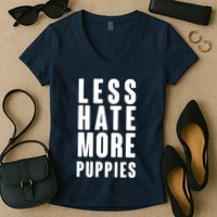 Less Hate More Puppies Women's V-Neck T-Shirt