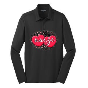 Leopard Heart Nurse Valentines Nurses Day Gift Silk Touch Performance Long Sleeve Polo