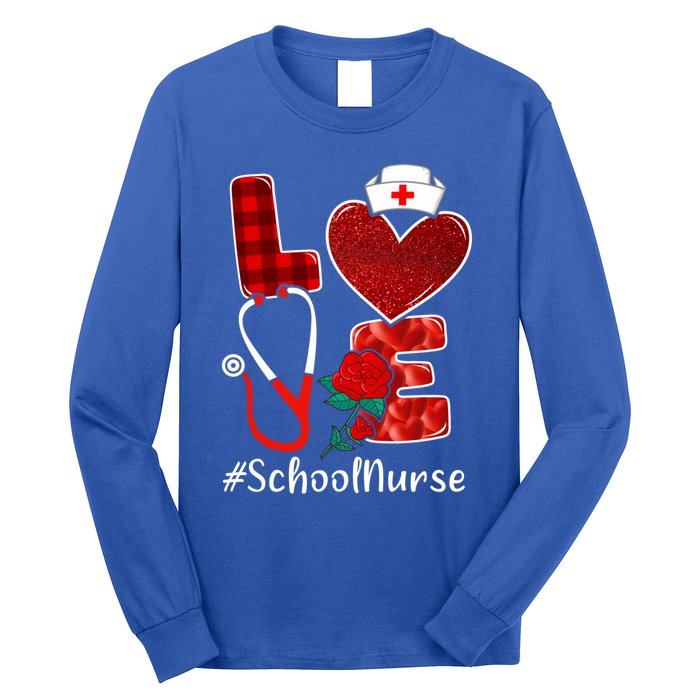 Love Heart Nurse Valentine Day School Nurse Gift Long Sleeve Shirt