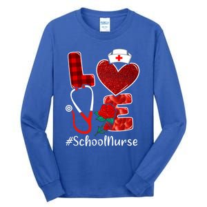 Love Heart Nurse Valentine Day School Nurse Gift Tall Long Sleeve T-Shirt