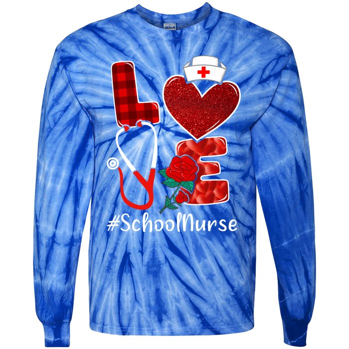 Love Heart Nurse Valentine Day School Nurse Gift Tie-Dye Long Sleeve Shirt