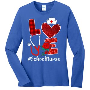 Love Heart Nurse Valentine Day School Nurse Gift Ladies Long Sleeve Shirt