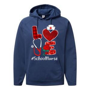 Love Heart Nurse Valentine Day School Nurse Gift Performance Fleece Hoodie