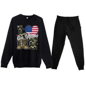 Love Heart Our Veterans Support Veterans Premium Crewneck Sweatsuit Set