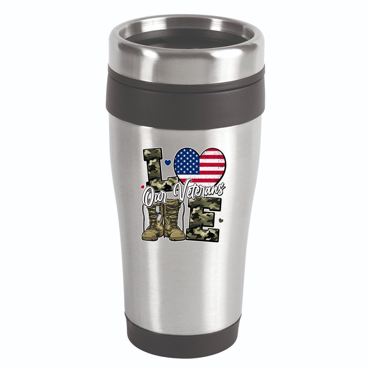 Love Heart Our Veterans Support Veterans 16oz Travel Tumbler