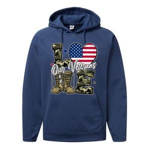 Love Heart Our Veterans Support Veterans Performance Fleece Hoodie