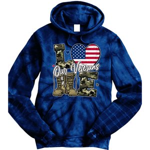 Love Heart Our Veterans Support Veterans Tie Dye Hoodie