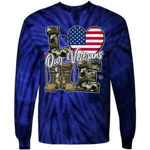 Love Heart Our Veterans Support Veterans Tie-Dye Long Sleeve Shirt