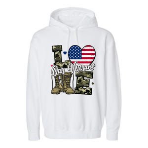 Love Heart Our Veterans Support Veterans Garment-Dyed Fleece Hoodie