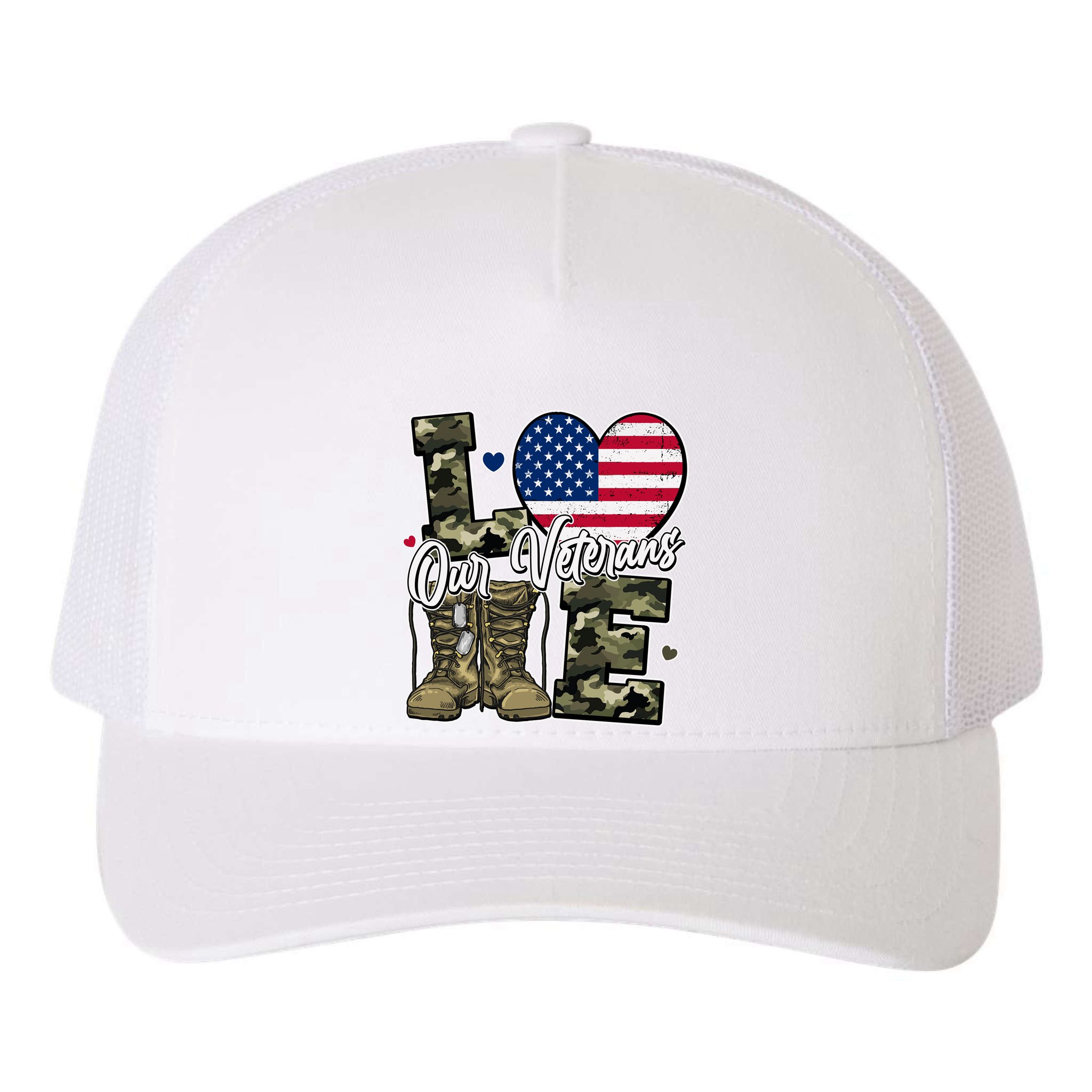 Love Heart Our Veterans Support Veterans Yupoong Adult 5-Panel Trucker Hat