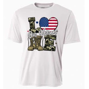 Love Heart Our Veterans Support Veterans Cooling Performance Crew T-Shirt