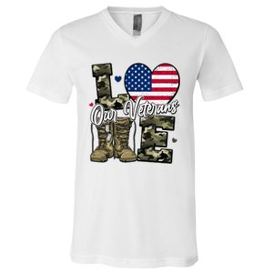 Love Heart Our Veterans Support Veterans V-Neck T-Shirt