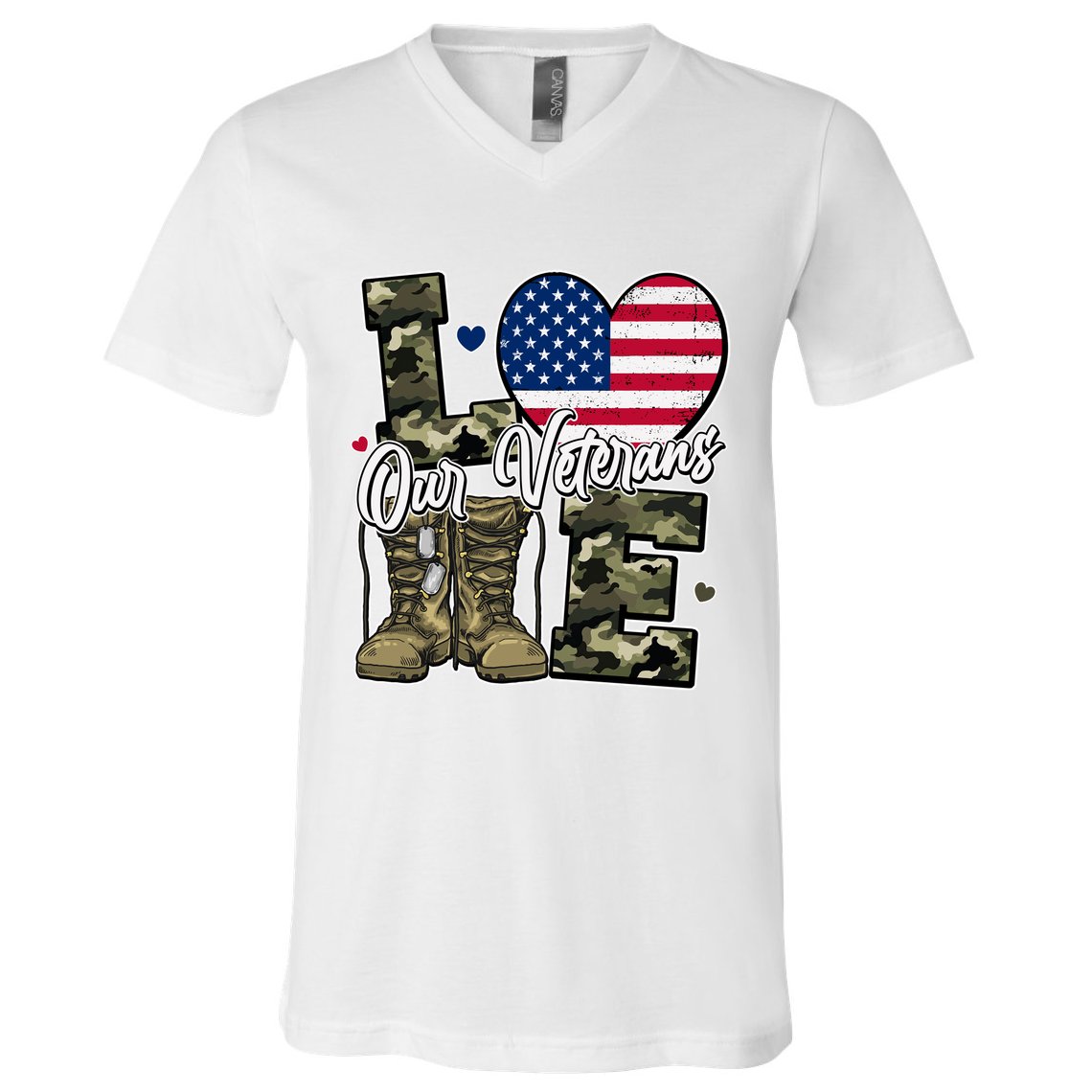 Love Heart Our Veterans Support Veterans V-Neck T-Shirt