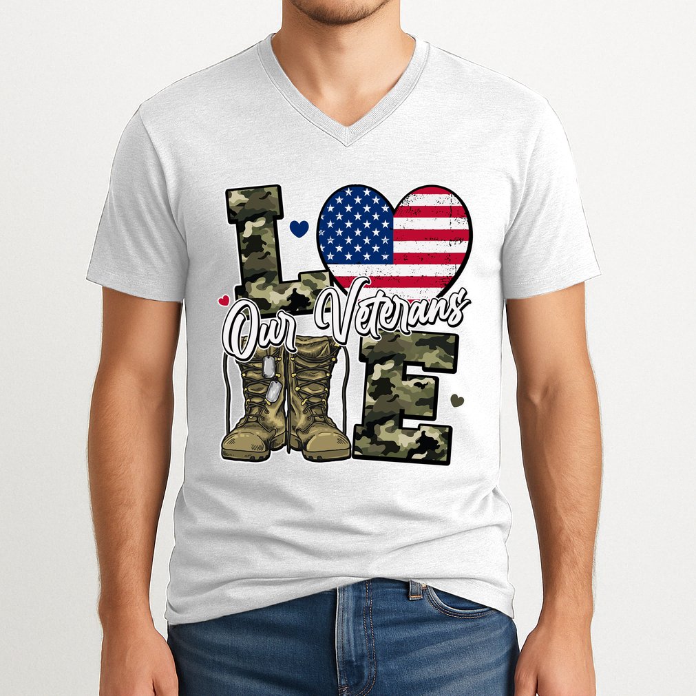 Love Heart Our Veterans Support Veterans V-Neck T-Shirt