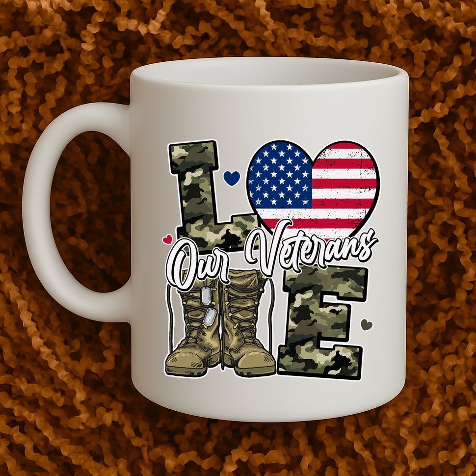 Love Heart Our Veterans Support Veterans Mug