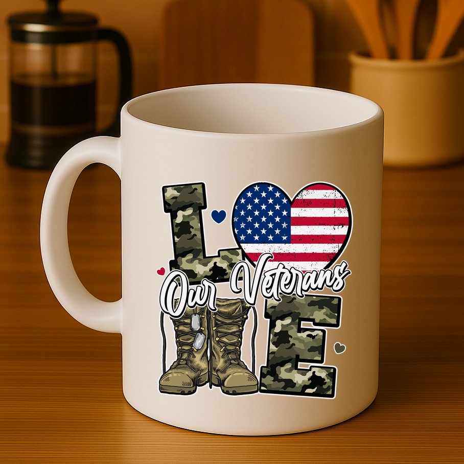 Love Heart Our Veterans Support Veterans Mug