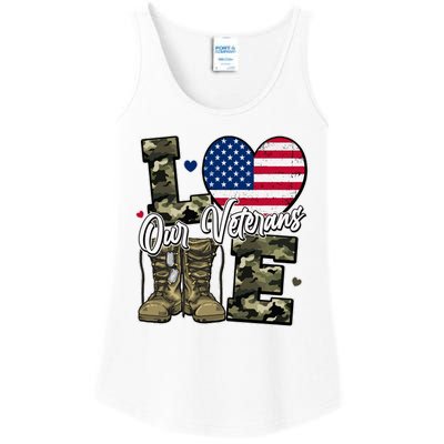 Love Heart Our Veterans Support Veterans Ladies Essential Tank