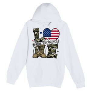 Love Heart Our Veterans Support Veterans Premium Pullover Hoodie